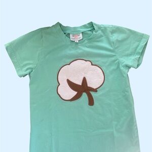 Southern Sass Smocks Mint Green Cotton Tee with Cotton Boll Applique